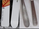 A gauche, le Wyatt � talon plat et le Starsky bispatul�. A droite, la fourchette et le couteau du restaurant de la maman de Sam. L'inspiration des shapes de Bob ?