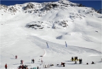 Vue d'ensemble de la zone d'arriv�e et de la pente des Arandeli�res.