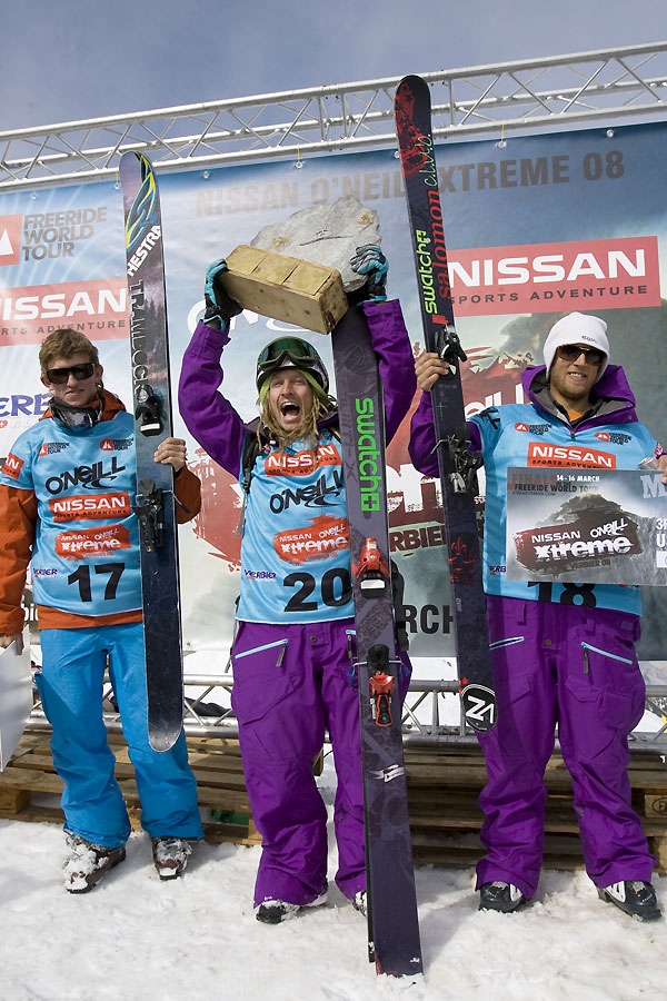 Le podium ski : Kaj Zackrisson, Drew Tabke (&agrave; gauche) et Cody Townsend.