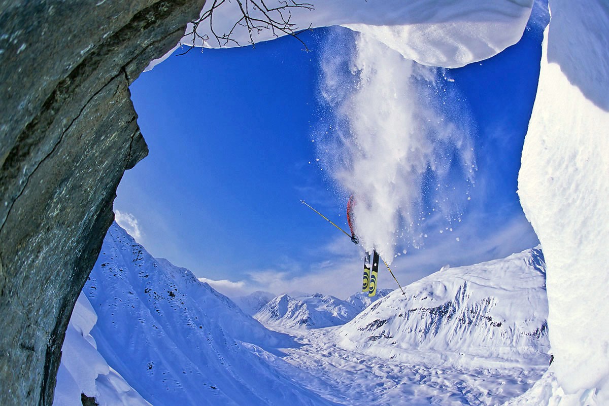 Kaj &agrave; la sortie d'une grosse pillow line pendant le contest Red Bull &agrave; Haines (Alaska) - 2002.