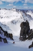 Le refuge Frey, en Argentine, est situé dans le fond d'un vallon, où les couloirs sont plus beaux les uns que les autres.
