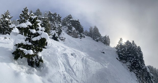 Déjeuner poudreux sur un Chamechaude nébuleux 