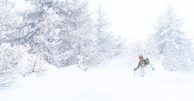 Poudreuse jusqu'en haut des genoux