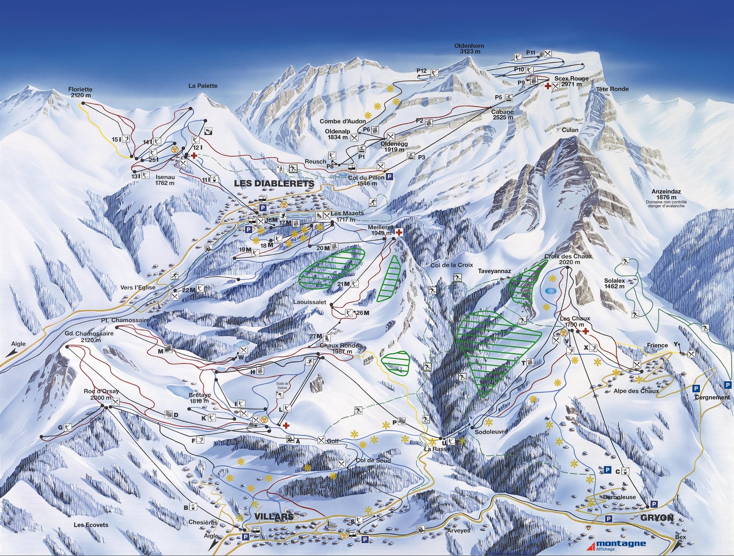 plan des pistes Les Diablerets - Glacier3000